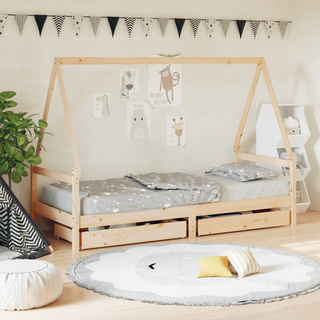 Kids Bed Frame with Drawers 80x200 cm Solid Wood Pine - Giant Lobelia