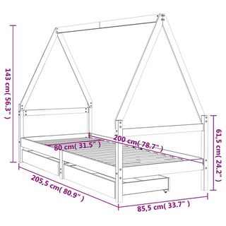 Kids Bed Frame with Drawers 80x200 cm Solid Wood Pine - Giant Lobelia