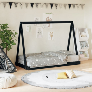 Kids Bed Frame Black 80x160 cm Solid Wood Pine - Giant Lobelia