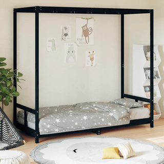 Kids Bed Frame Black 80x200 cm Solid Wood Pine - Giant Lobelia