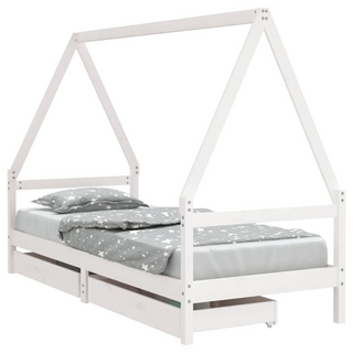 Kids Bed Frame with Drawers White 90x190 cm Solid Wood Pine - Giant Lobelia