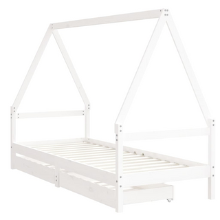 Kids Bed Frame with Drawers White 90x190 cm Solid Wood Pine - Giant Lobelia