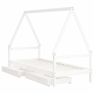 Kids Bed Frame with Drawers White 90x190 cm Solid Wood Pine - Giant Lobelia