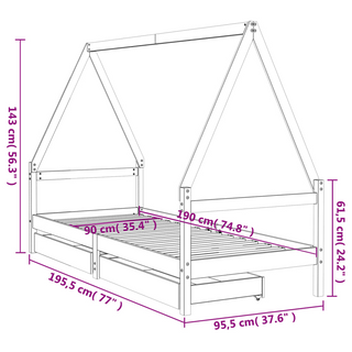 Kids Bed Frame with Drawers White 90x190 cm Solid Wood Pine - Giant Lobelia