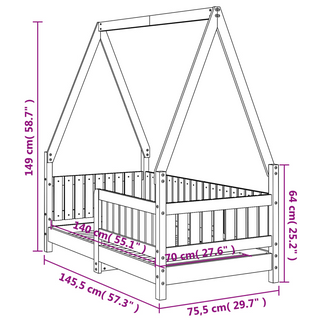 Kids Bed Frame White 70x140 cm Solid Wood Pine - Giant Lobelia