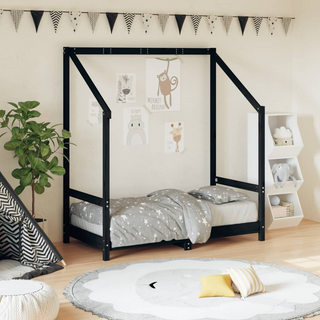 Kids Bed Frame Black 70x140 cm Solid Wood Pine - Giant Lobelia