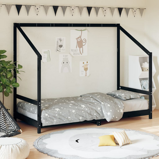 Kids Bed Frame Black 90x200 cm Solid Wood Pine - Giant Lobelia