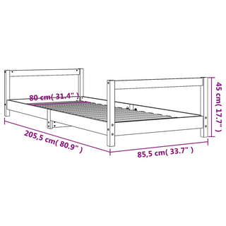 Kids Bed Frame Black 80x200 cm Solid Wood Pine - Giant Lobelia