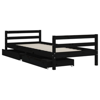 Kids Bed Frame with Drawers Black 90x200 cm Solid Wood Pine - Giant Lobelia