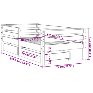 Kids Bed Frame with Drawers 70x140 cm Solid Wood Pine - Giant Lobelia