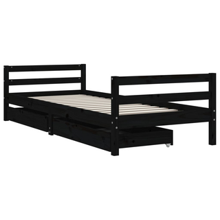 Kids Bed Frame with Drawers Black 80x200 cm Solid Wood Pine - Giant Lobelia