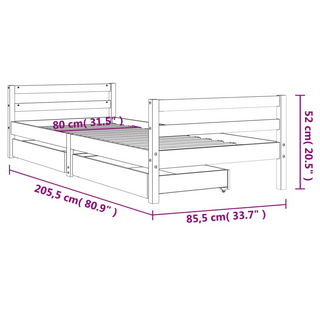 Kids Bed Frame with Drawers Black 80x200 cm Solid Wood Pine - Giant Lobelia