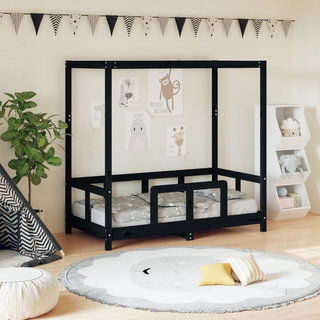 Kids Bed Frame Black 70x140 cm Solid Wood Pine - Giant Lobelia