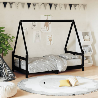 Kids Bed Frame Black 80x160 cm Solid Wood Pine - Giant Lobelia