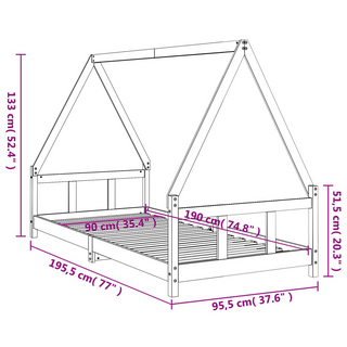 Kids Bed Frame Black 90x190 cm Solid Wood Pine - Giant Lobelia