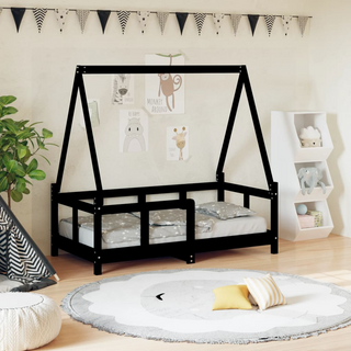 Kids Bed Frame Black 70x140 cm Solid Wood Pine - Giant Lobelia