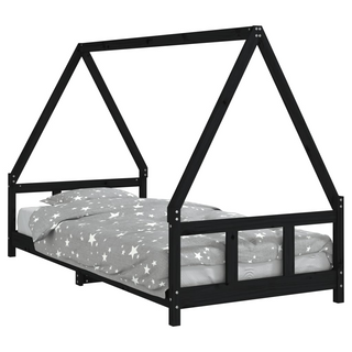 Kids Bed Frame Black 90x200 cm Solid Wood Pine - Giant Lobelia