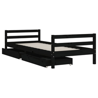 Kids Bed Frame with Drawers Black 90x190 cm Solid Wood Pine - Giant Lobelia