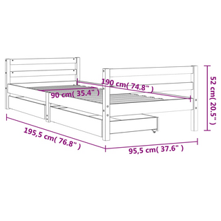 Kids Bed Frame with Drawers Black 90x190 cm Solid Wood Pine - Giant Lobelia