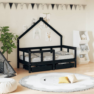 Kids Bed Frame with Drawers Black 70x140 cm Solid Wood Pine - Giant Lobelia