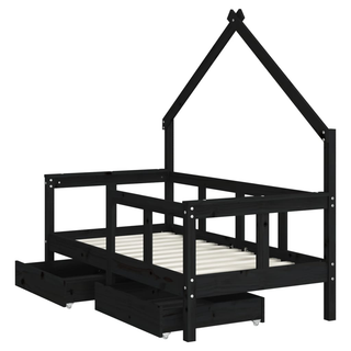 Kids Bed Frame with Drawers Black 70x140 cm Solid Wood Pine - Giant Lobelia