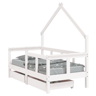 Kids Bed Frame with Drawers White 70x140 cm Solid Wood Pine - Giant Lobelia