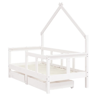 Kids Bed Frame with Drawers White 70x140 cm Solid Wood Pine - Giant Lobelia