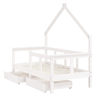 Kids Bed Frame with Drawers White 70x140 cm Solid Wood Pine - Giant Lobelia