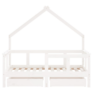 Kids Bed Frame with Drawers White 70x140 cm Solid Wood Pine - Giant Lobelia