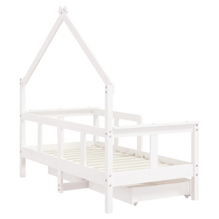 Kids Bed Frame with Drawers White 70x140 cm Solid Wood Pine - Giant Lobelia