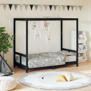 Kids Bed Frame Black 80x160 cm Solid Wood Pine - Giant Lobelia