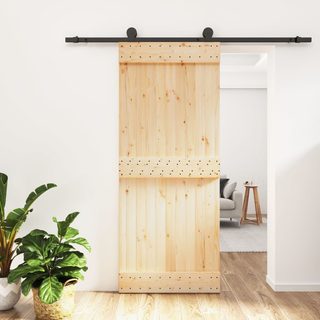 Sliding Door with Hardware Set 85x210 cm Solid Wood Pine - Giant Lobelia