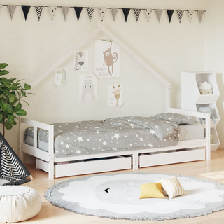 Kids Bed Frame with Drawers White 80x200 cm Solid Wood Pine - Giant Lobelia