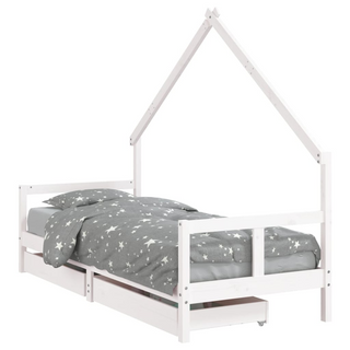 Kids Bed Frame with Drawers White 80x200 cm Solid Wood Pine - Giant Lobelia