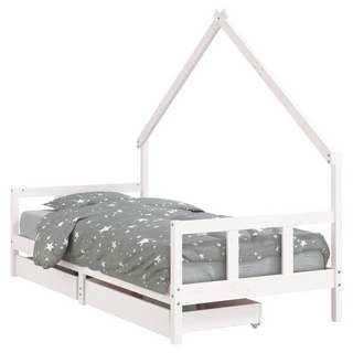 Kids Bed Frame with Drawers White 90x200 cm Solid Wood Pine - Giant Lobelia