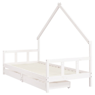 Kids Bed Frame with Drawers White 90x200 cm Solid Wood Pine - Giant Lobelia