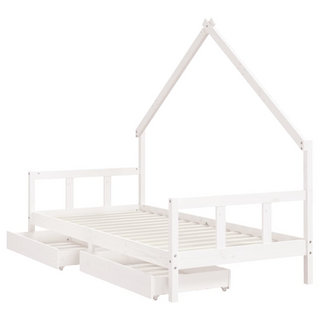 Kids Bed Frame with Drawers White 90x200 cm Solid Wood Pine - Giant Lobelia