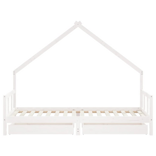 Kids Bed Frame with Drawers White 90x200 cm Solid Wood Pine - Giant Lobelia