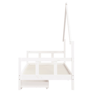 Kids Bed Frame with Drawers White 90x200 cm Solid Wood Pine - Giant Lobelia