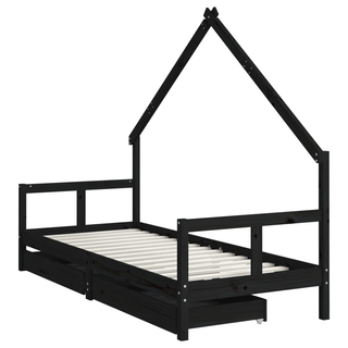 Kids Bed Frame with Drawers Black 80x200 cm Solid Wood Pine - Giant Lobelia