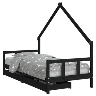 Kids Bed Frame with Drawers Black 90x190 cm Solid Wood Pine - Giant Lobelia