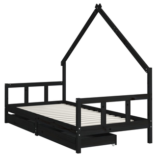 Kids Bed Frame with Drawers Black 90x190 cm Solid Wood Pine - Giant Lobelia