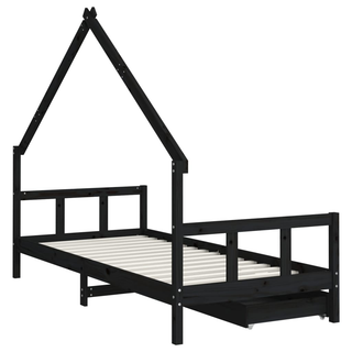 Kids Bed Frame with Drawers Black 90x190 cm Solid Wood Pine - Giant Lobelia