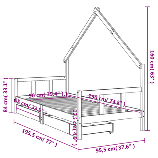 Kids Bed Frame with Drawers Black 90x190 cm Solid Wood Pine - Giant Lobelia