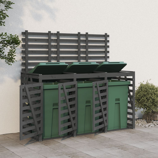 Triple Wheelie Bin Storage Grey Solid Wood Pine - Giant Lobelia