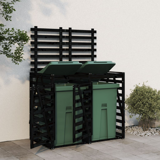 Double Wheelie Bin Storage Black Solid Wood Pine - Giant Lobelia