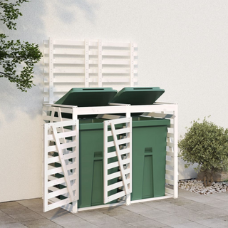 Double Wheelie Bin Storage White Solid Wood Pine - Giant Lobelia