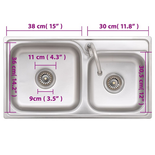 Camping Sink Double Basins with Tap Stainless Steel - Giant Lobelia