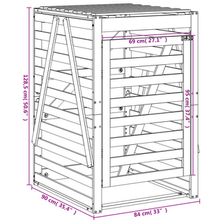 Wheelie Bin Storage Black 84x90x128.5 cm Solid Wood Pine - Giant Lobelia