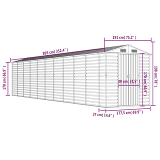 vidaXL Garden Shed Light Grey 191x895x198 cm Galvanised Steel - Giant Lobelia